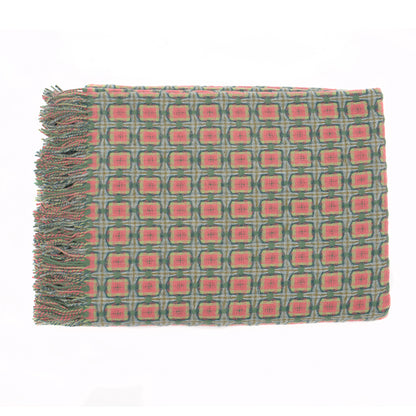 Green and Coral Basket Weave Throw by Paulette Rollo - Chinese homewares- Rouge Shop antique stores London - city furniture