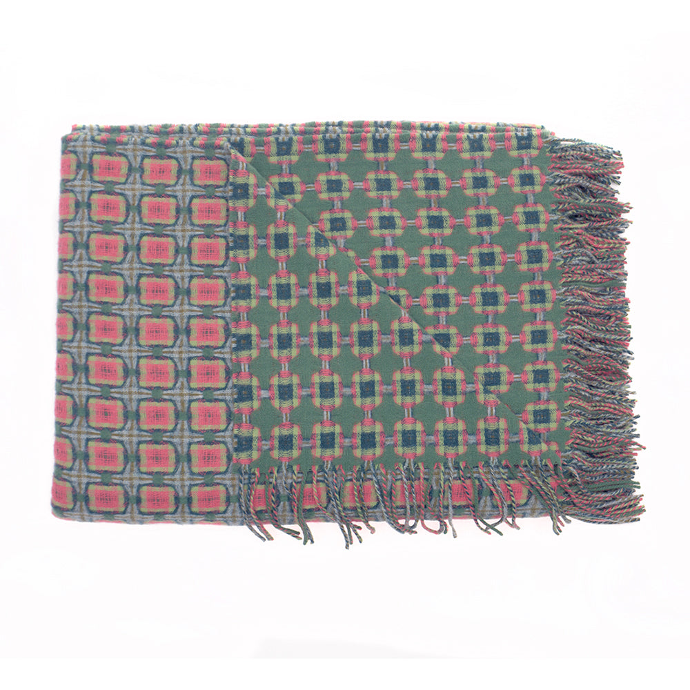 Green and Coral Basket Weave Throw by Paulette Rollo - Chinese homewares- Rouge Shop antique stores London - city furniture