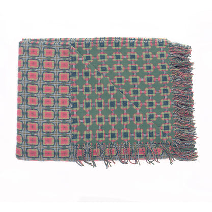 Green and Coral Basket Weave Throw by Paulette Rollo - Chinese homewares- Rouge Shop antique stores London - city furniture
