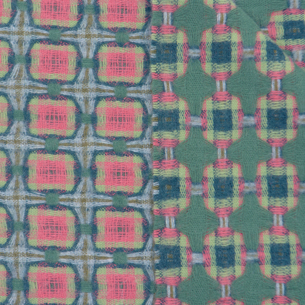 Green and Coral Basket Weave Throw by Paulette Rollo - Chinese homewares- Rouge Shop antique stores London - city furniture