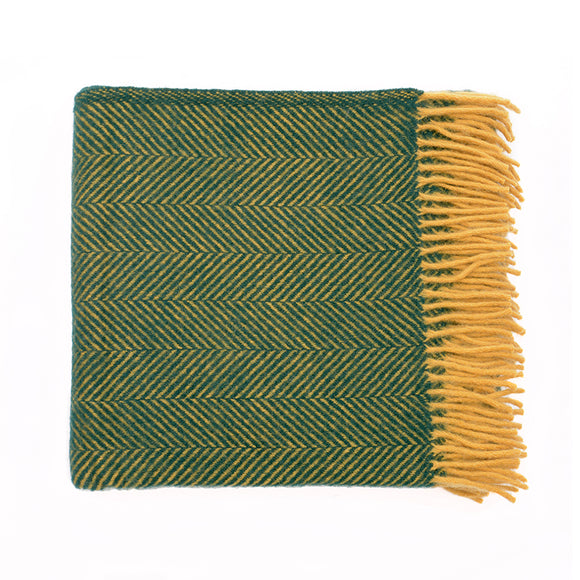 Lifestyle Herringbone Weave Blanket - Emerald & Mustard
