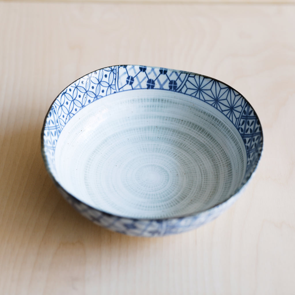 Small Japanese Ceramic Bowl with Geometric Collage Pattern