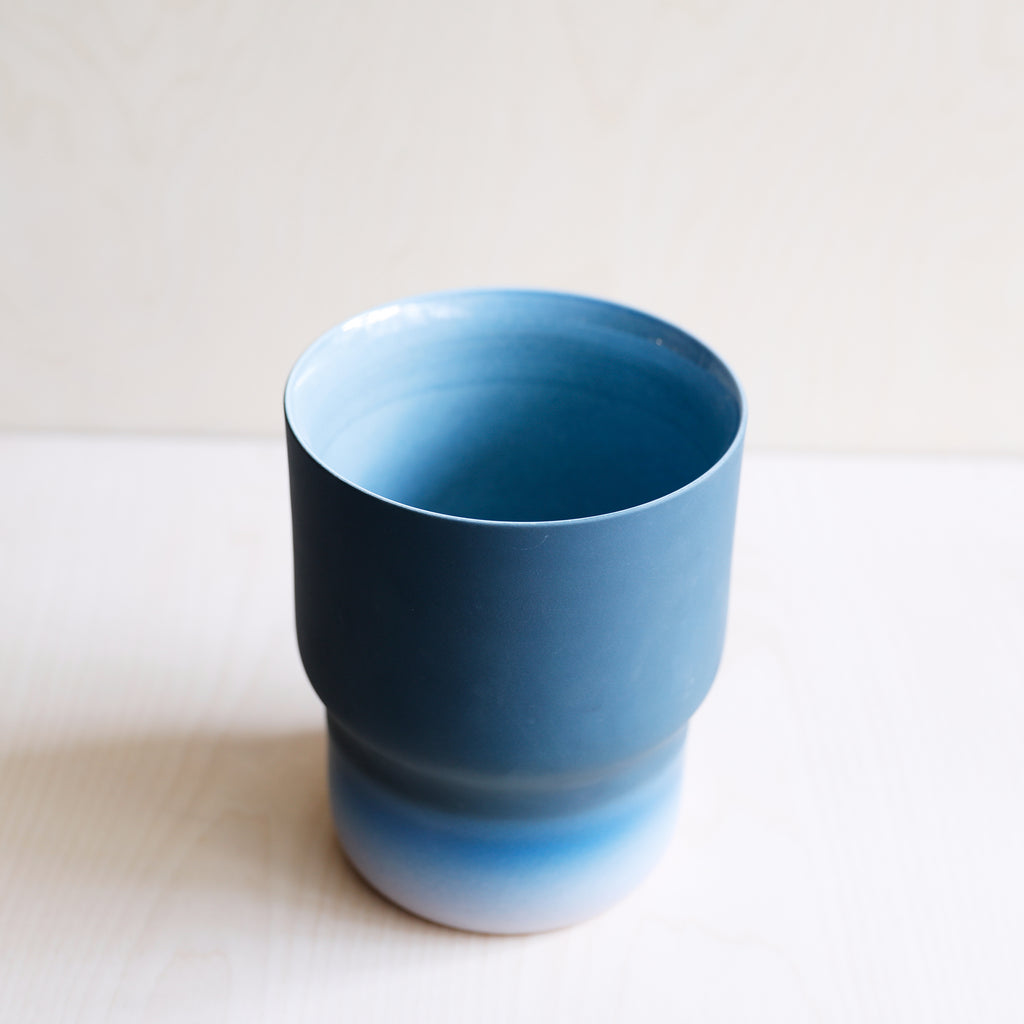 Wide Matt Porcelain Blue and Pink Vase
