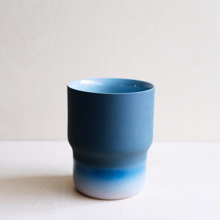 Wide Matt Porcelain Blue and Pink Vase