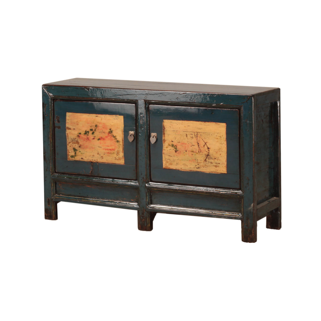 Vintage Navy Blue Chinese Cabinet from Gansu