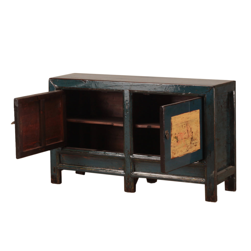 Vintage Navy Blue Chinese Cabinet from Gansu