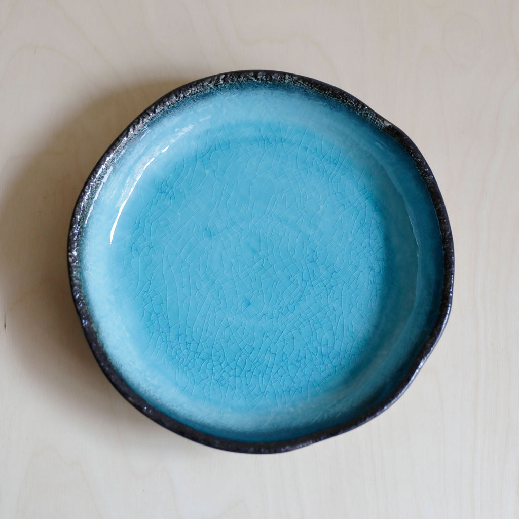 Turquoise Crackle Glass Glaze Round Dish
