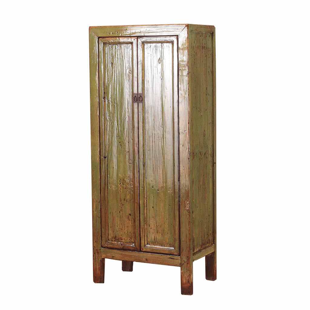 Vintage Tall Olive Green Cupboard from Shandong