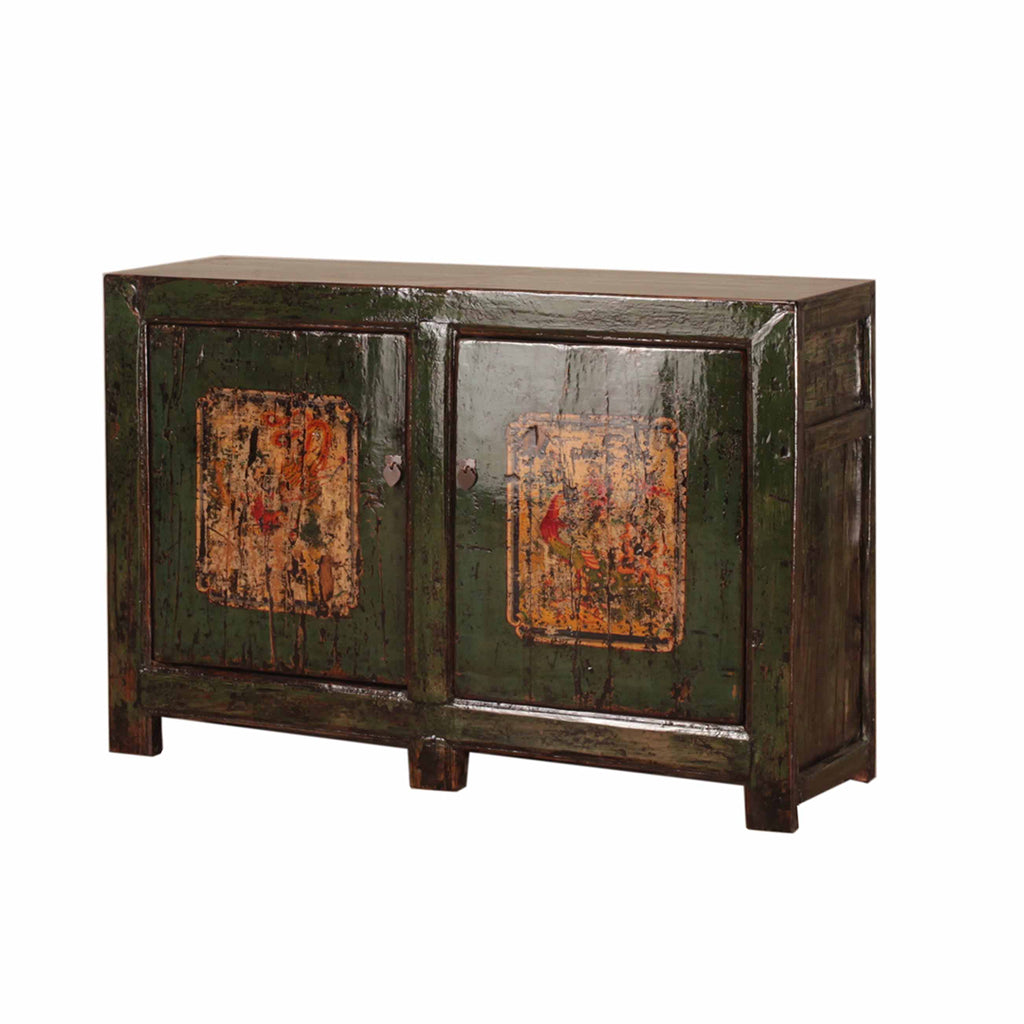 Vintage Chinese Furniture Green Sideboard side view