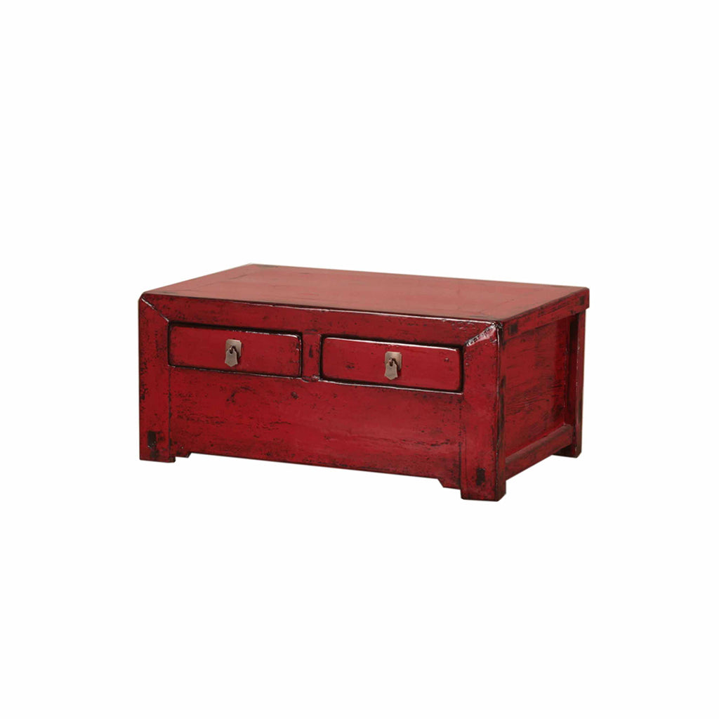 Chinese vintage red drawer table sideview