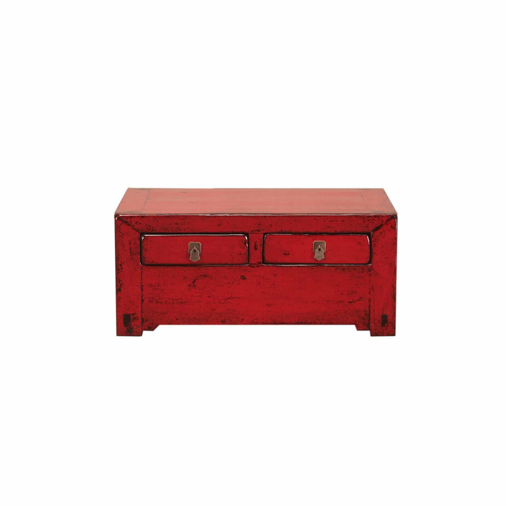 Chinese vintage red drawer table front