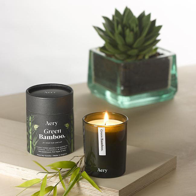Green Bamboo Scented Candle - Cypress Patchouli and Orange