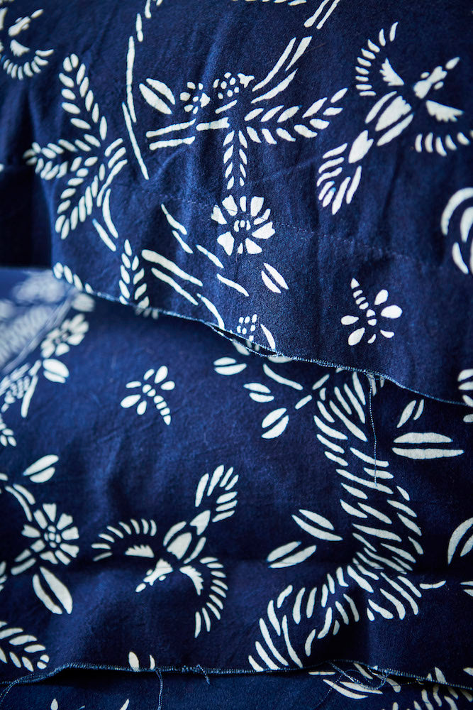 Bed Cover with All Indigo Blue & White Botanical 'Birds & Bees' Pattern - Chinese homewares- Rouge Shop antique stores London - city furniture