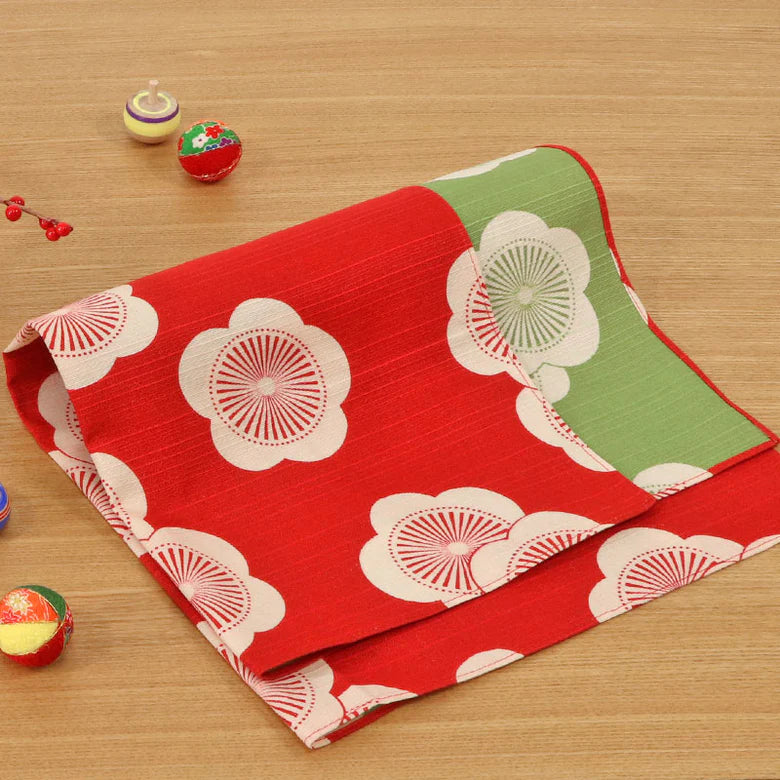 Reversible Cotton Furoshiki Cloth - Red/Green Apricot