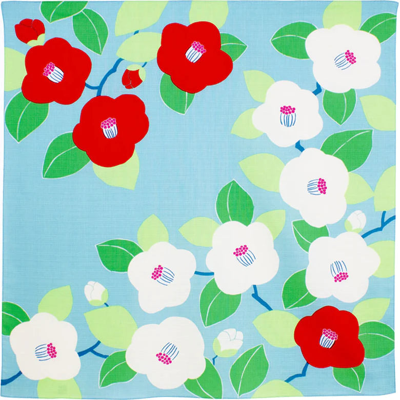Organic Cotton Furoshiki Cloth - Camellia Turquoise