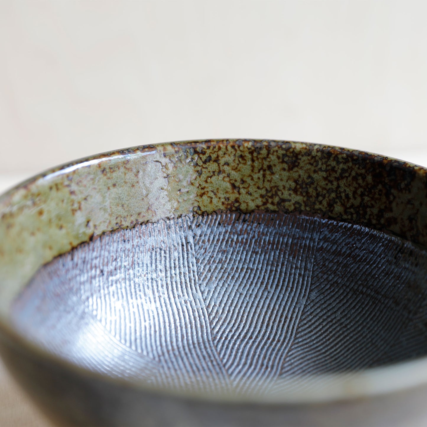 Green and Brown Glaze Japanese Noodle Bowl