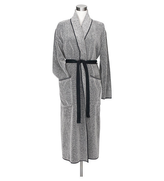 Washed Linen-Terry Bath Robe in Black