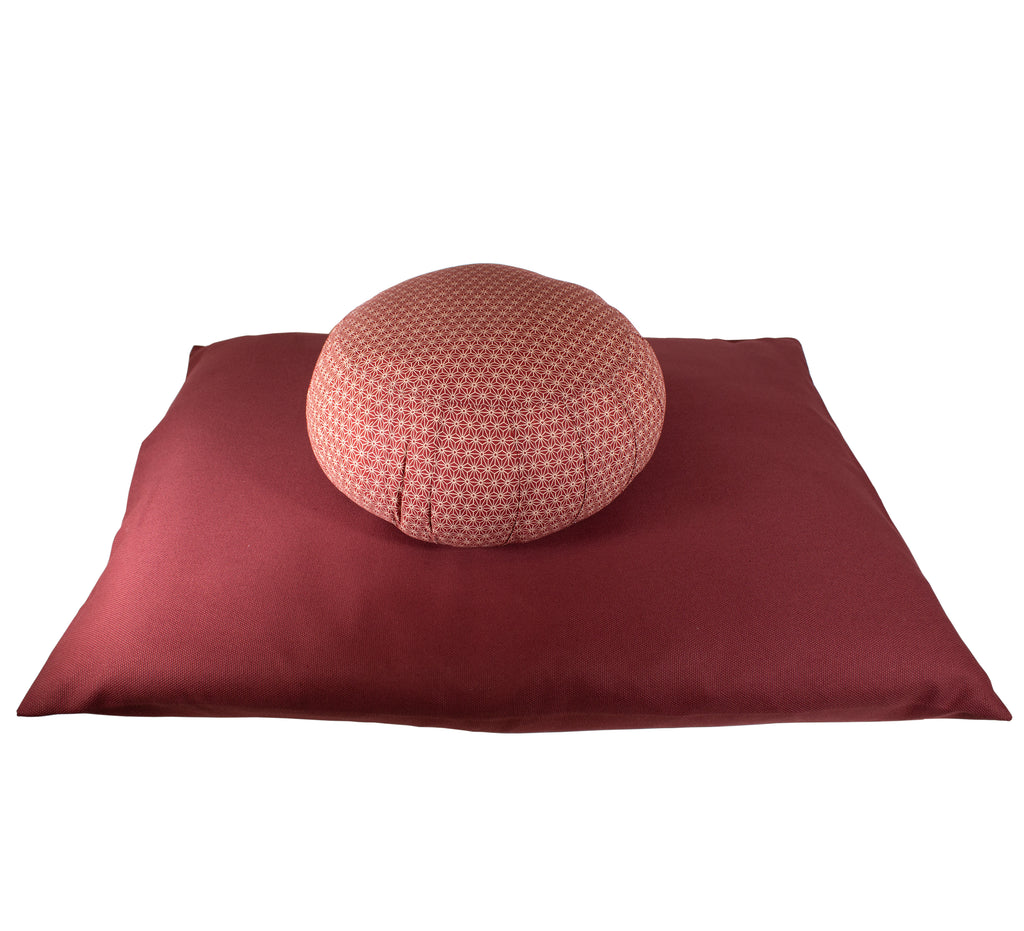 Kapok Round Zafu Meditation Cushion - Asanoha Maroon