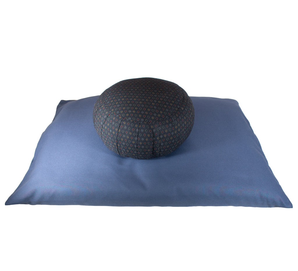 Kapok Round Zafu Meditation Cushion - Asanoha Blue