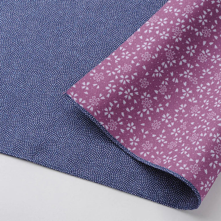 Reversible Furoshiki Cloth Small -  Fine Sharkshin Pattern / Sakura Navy Blue/Rose