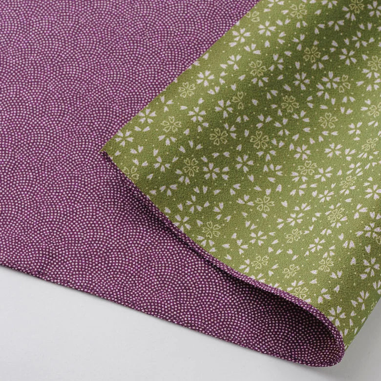 Reversible Furoshiki Cloth Large -  Fine Sharkshin Pattern / Sakura Purple/Green