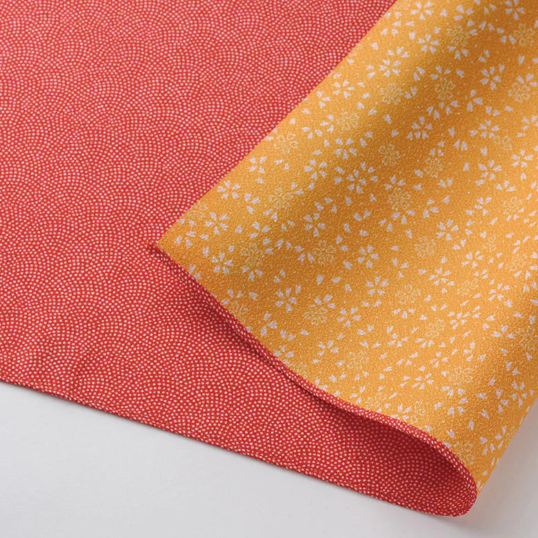 Reversible Furoshiki Cloth Small -  Fine Sharkshin Pattern / Sakura Red/Yellow