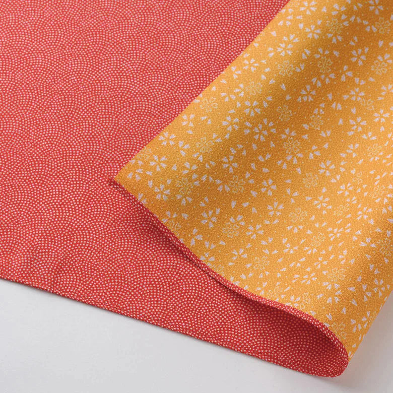 Reversible Furoshiki Cloth Large -  Fine Sharkshin Pattern / Sakura Red/Yellow