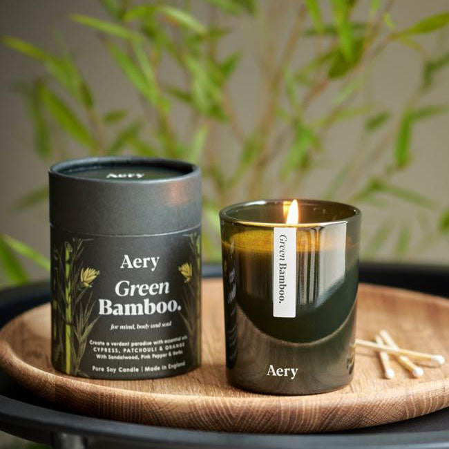 Green Bamboo Scented Candle - Cypress Patchouli and Orange